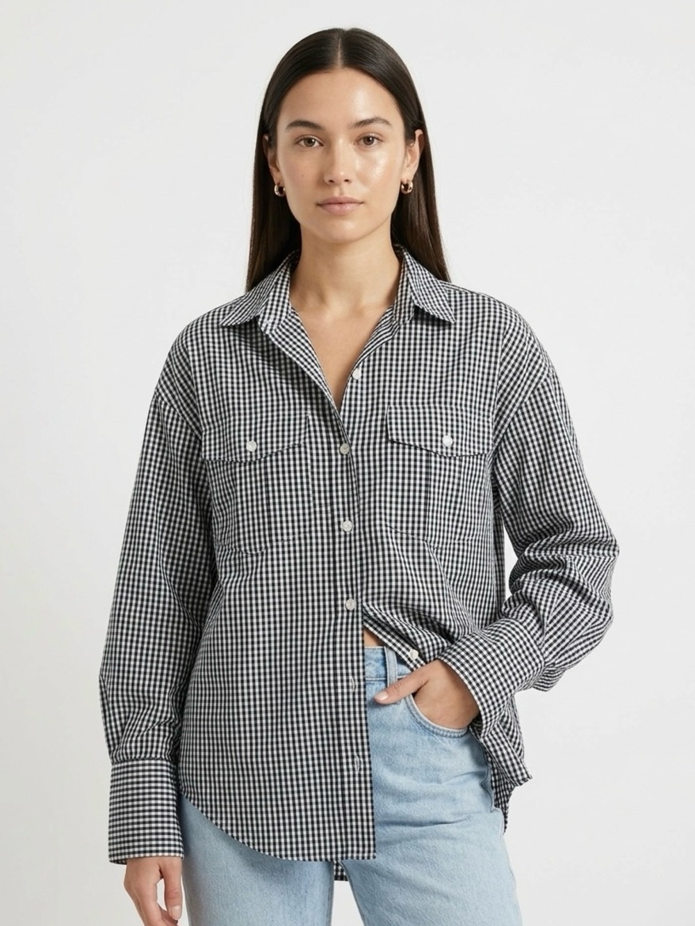 Alex Mill Utility Wash&Go Women's Shirt Gingham Small Black White Cotton